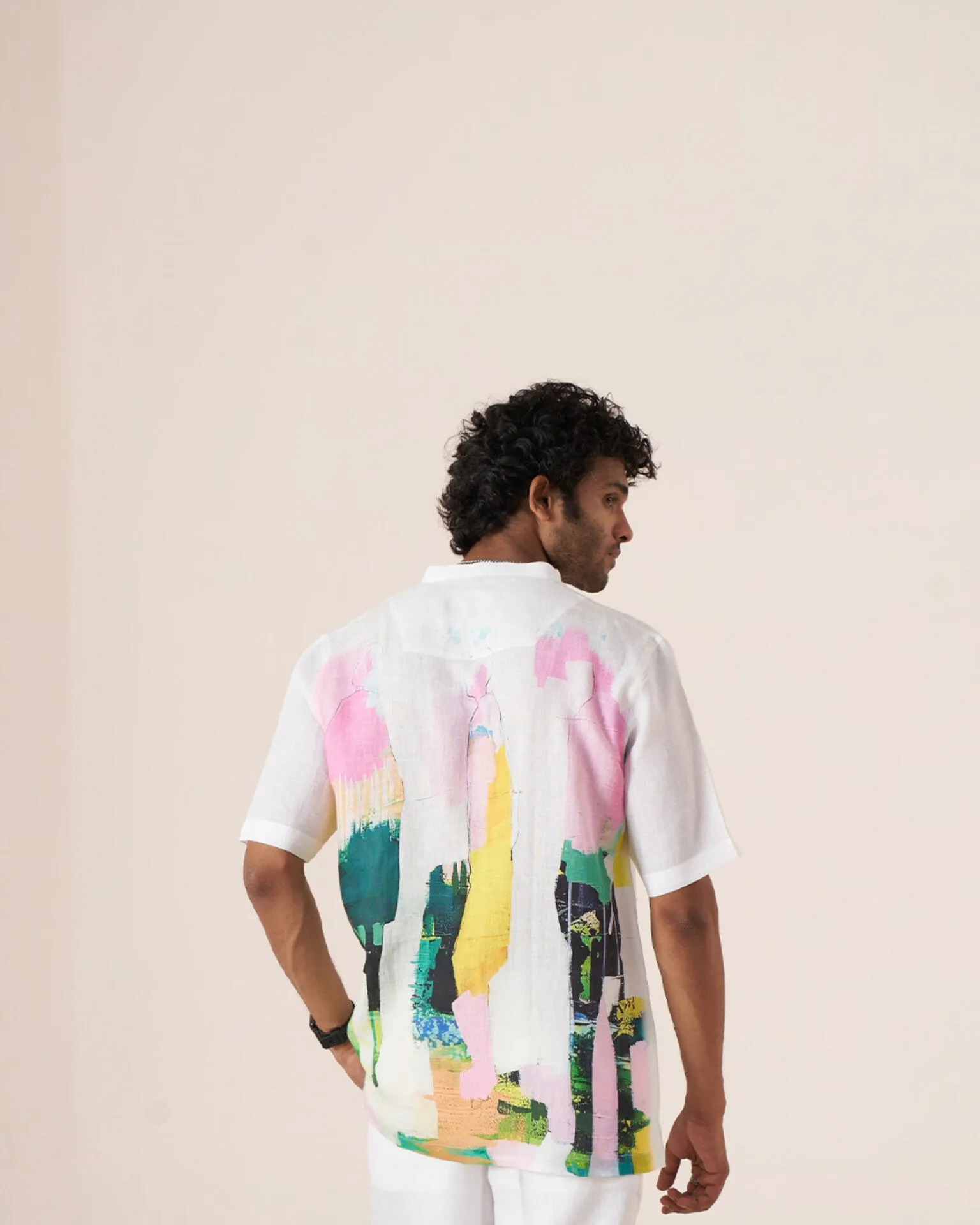 Abstract Drift (Pure Linen Short Sleeve Shirt)  AddysForMen