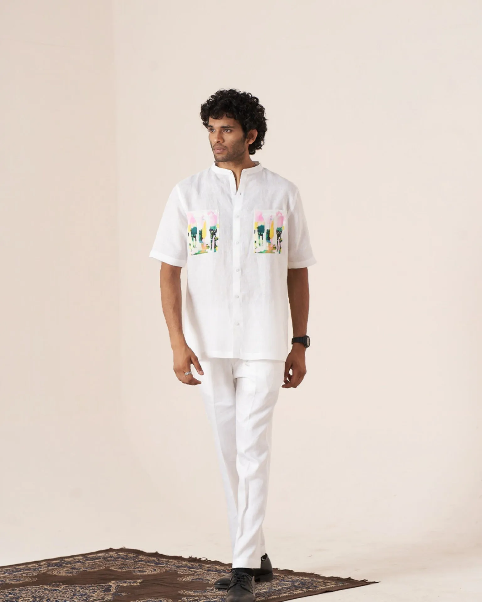 Abstract Drift (Pure Linen Short Sleeve Shirt)  AddysForMen