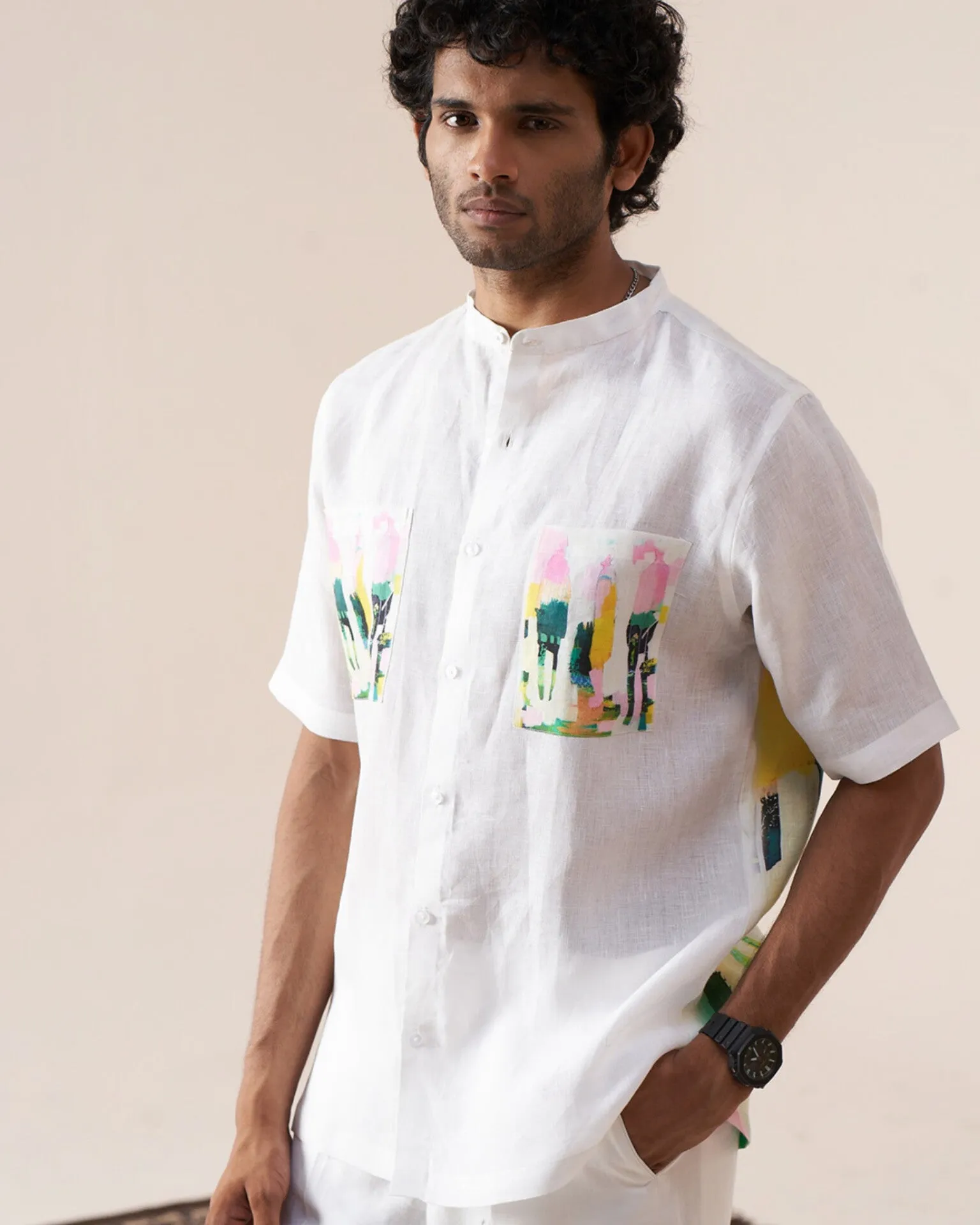Abstract Drift (Pure Linen Short Sleeve Shirt)  AddysForMen