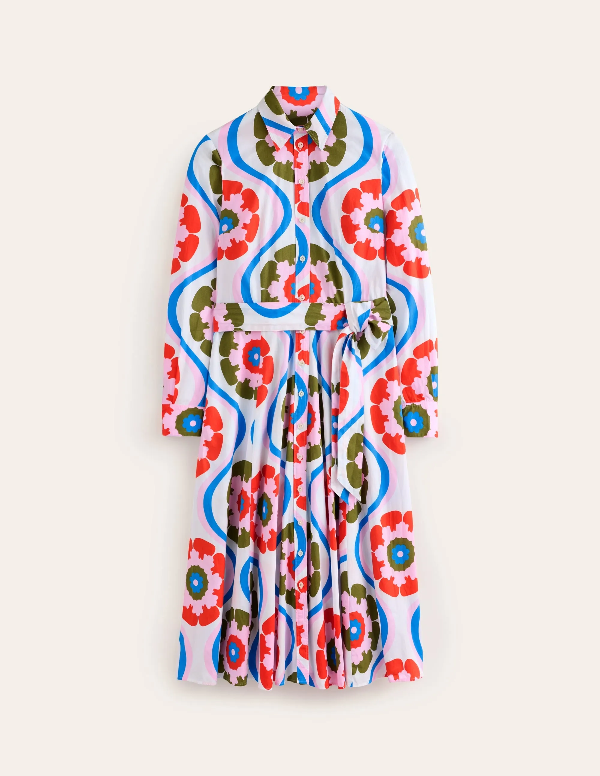 Amy Cotton Midi Shirt Dress-Multi, Geo Floret