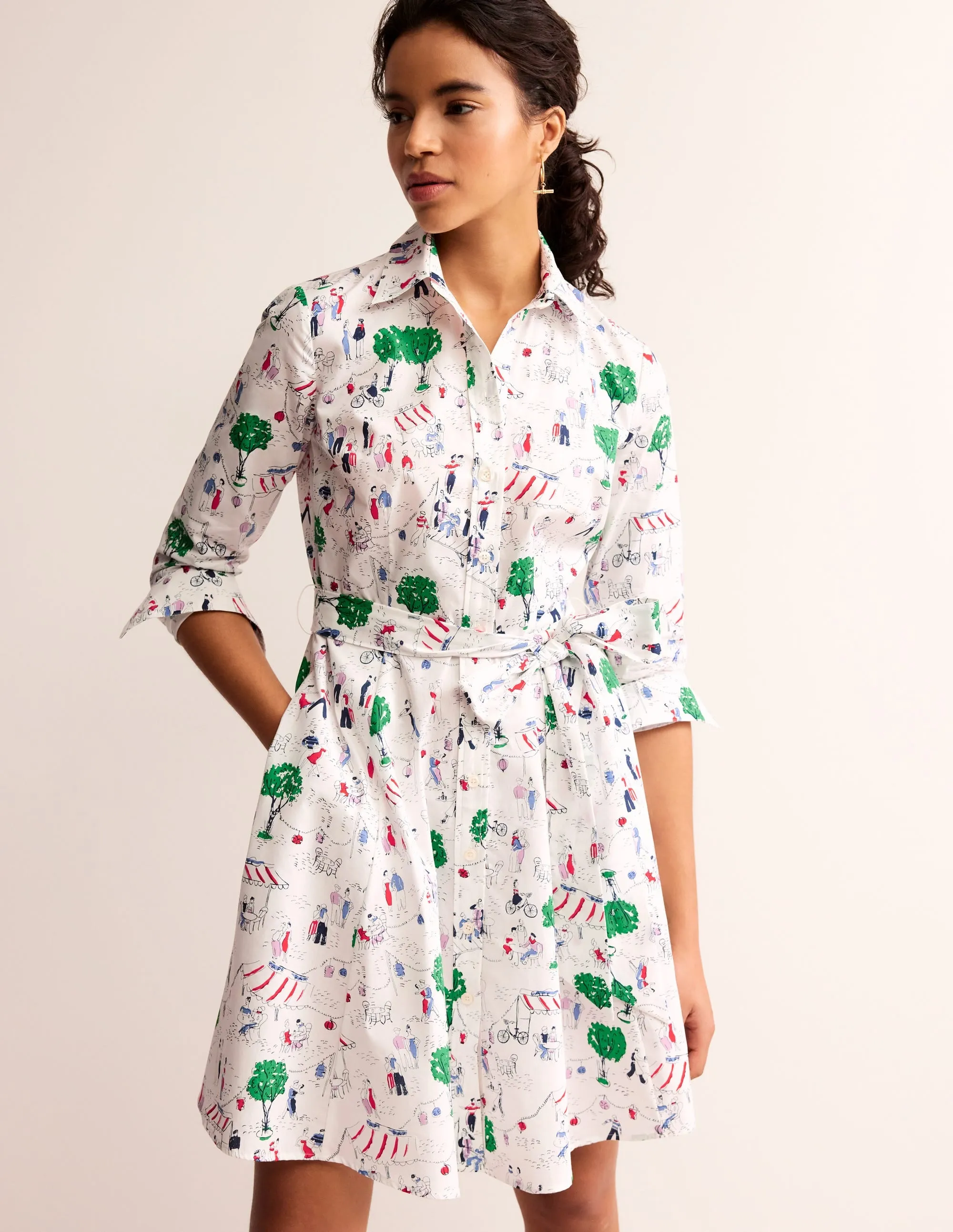 Amy Cotton Short Shirt Dress-Ivory, Paris Scene