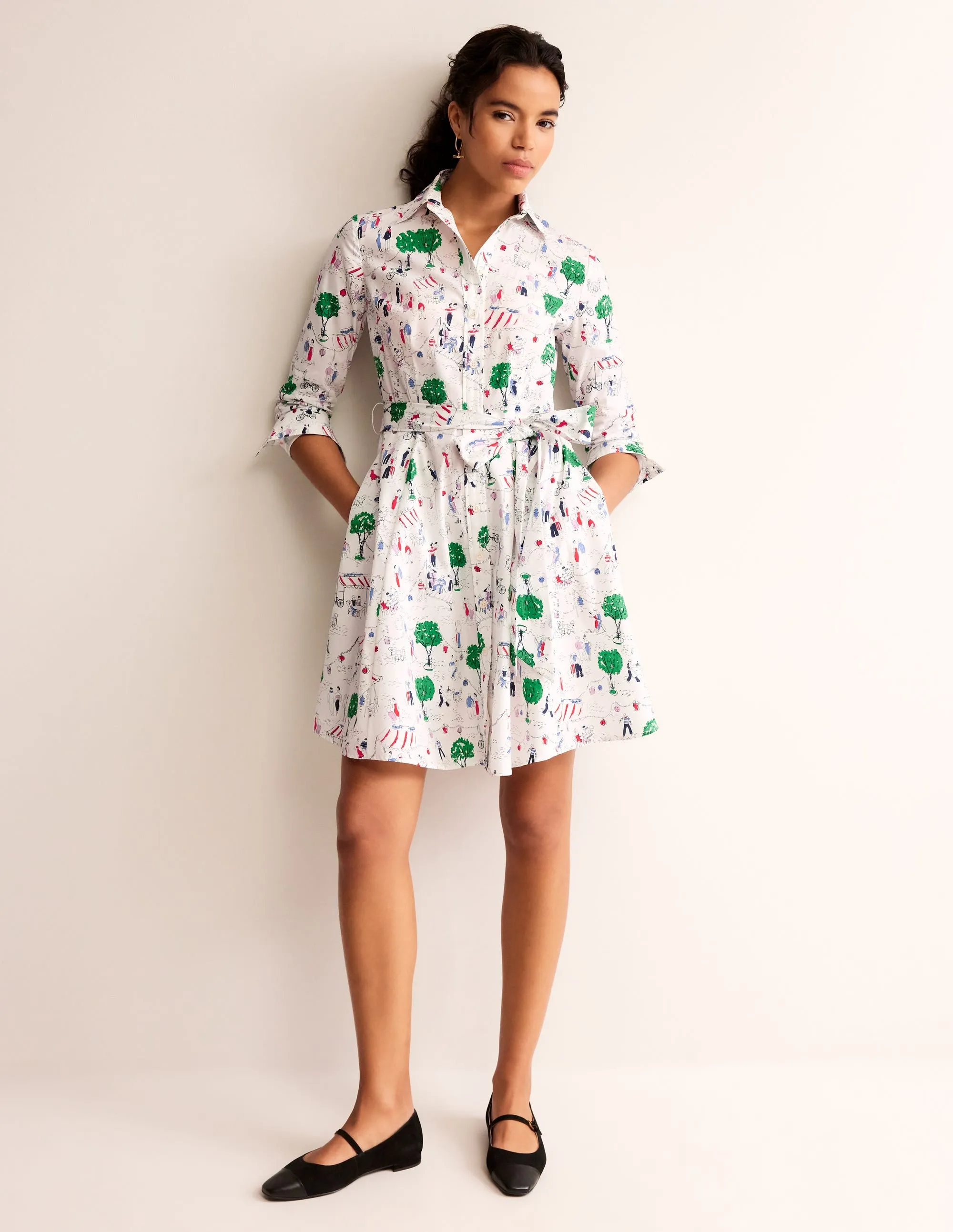Amy Cotton Short Shirt Dress-Ivory, Paris Scene