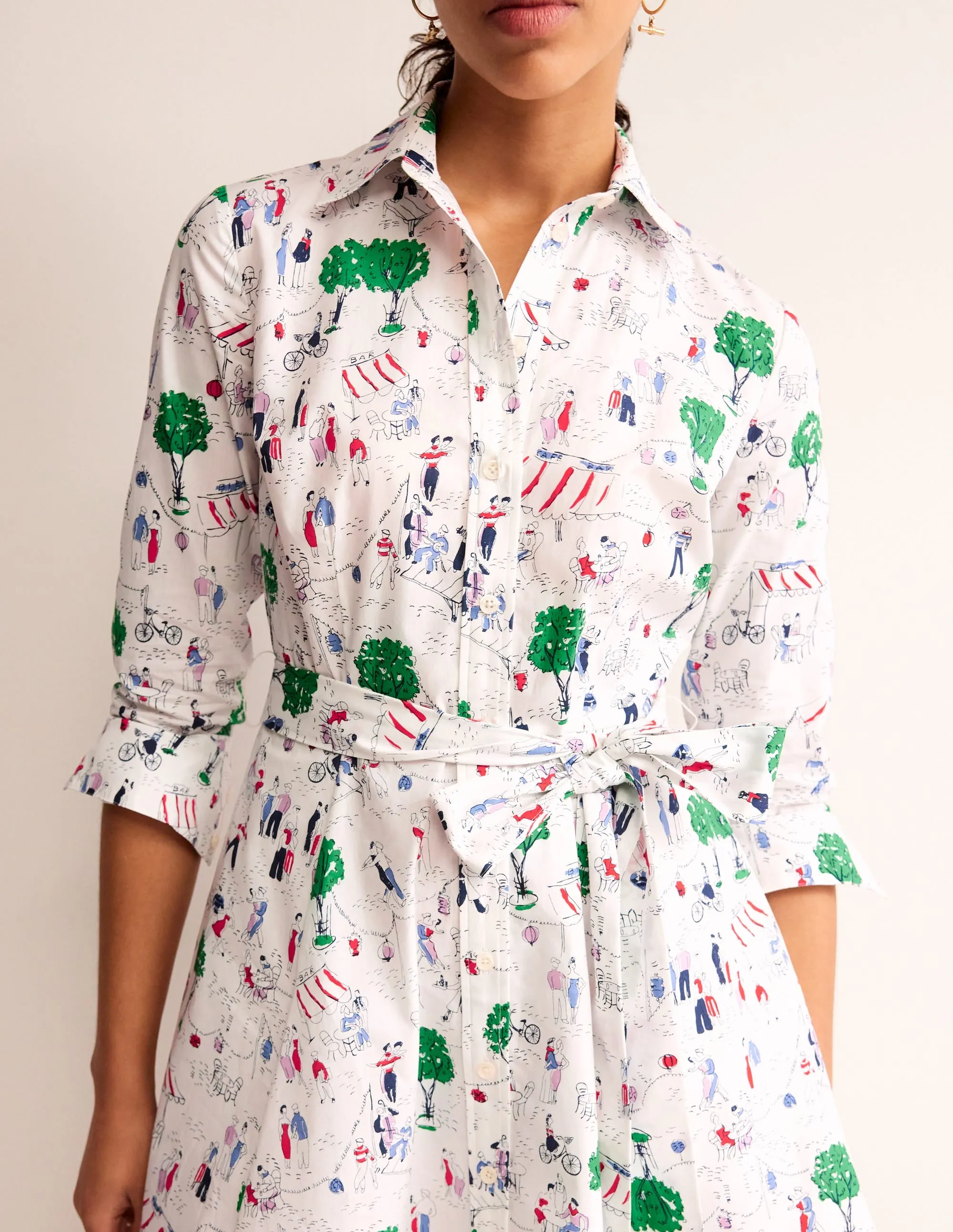 Amy Cotton Short Shirt Dress-Ivory, Paris Scene
