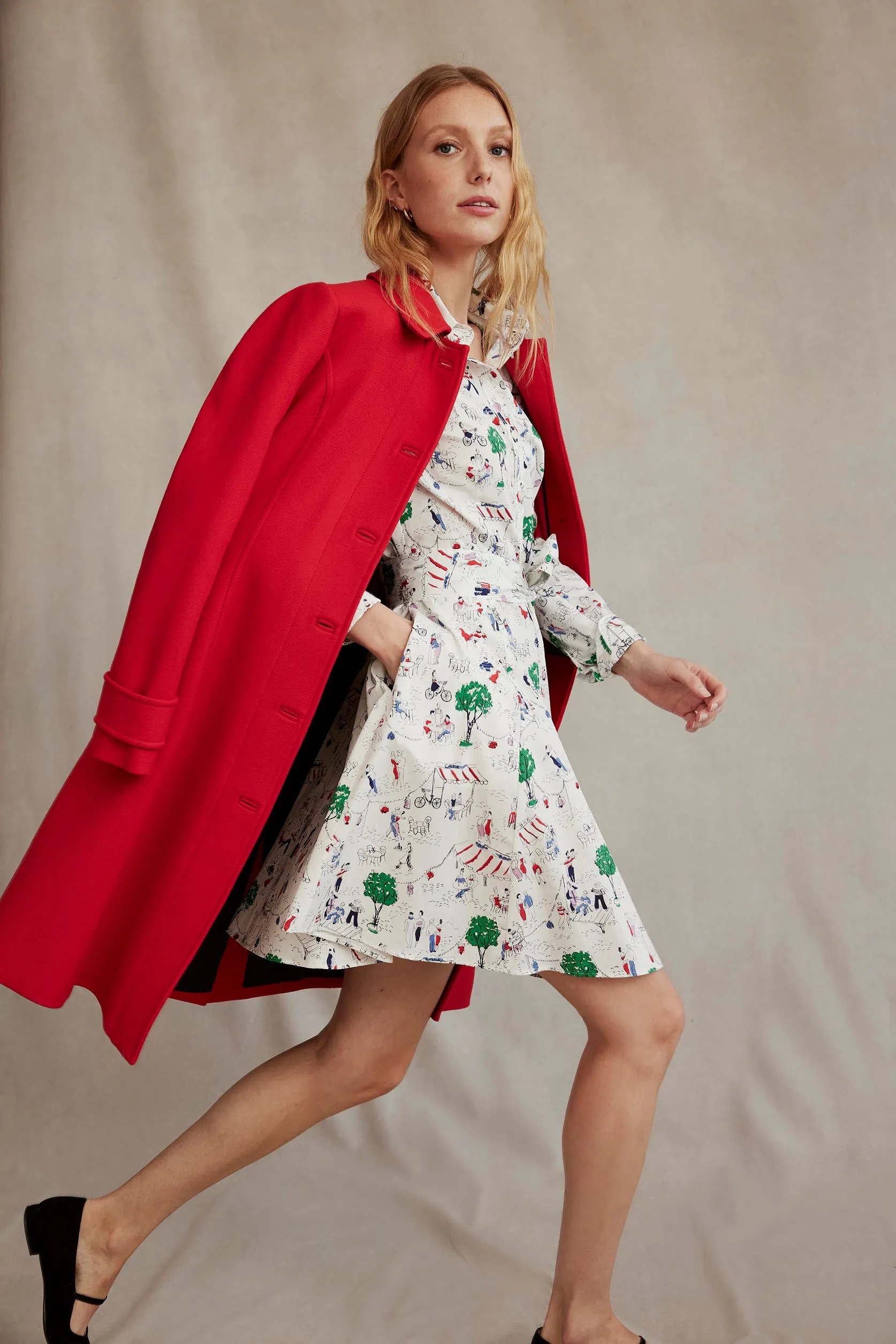 Amy Cotton Short Shirt Dress-Ivory, Paris Scene