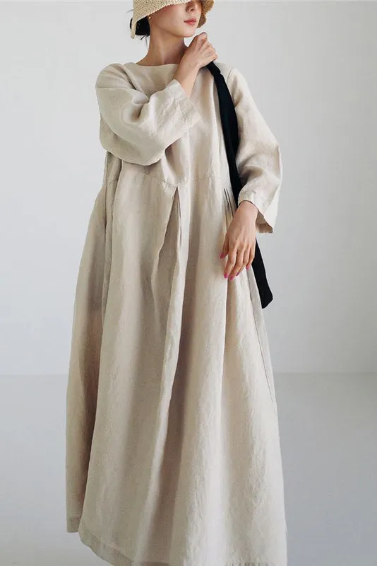 Apricot Cotton Pockets Patchwork Midi Dresses