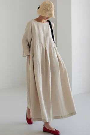 Apricot Cotton Pockets Patchwork Midi Dresses