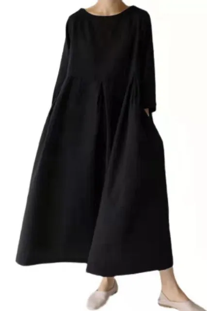 Apricot Cotton Pockets Patchwork Midi Dresses