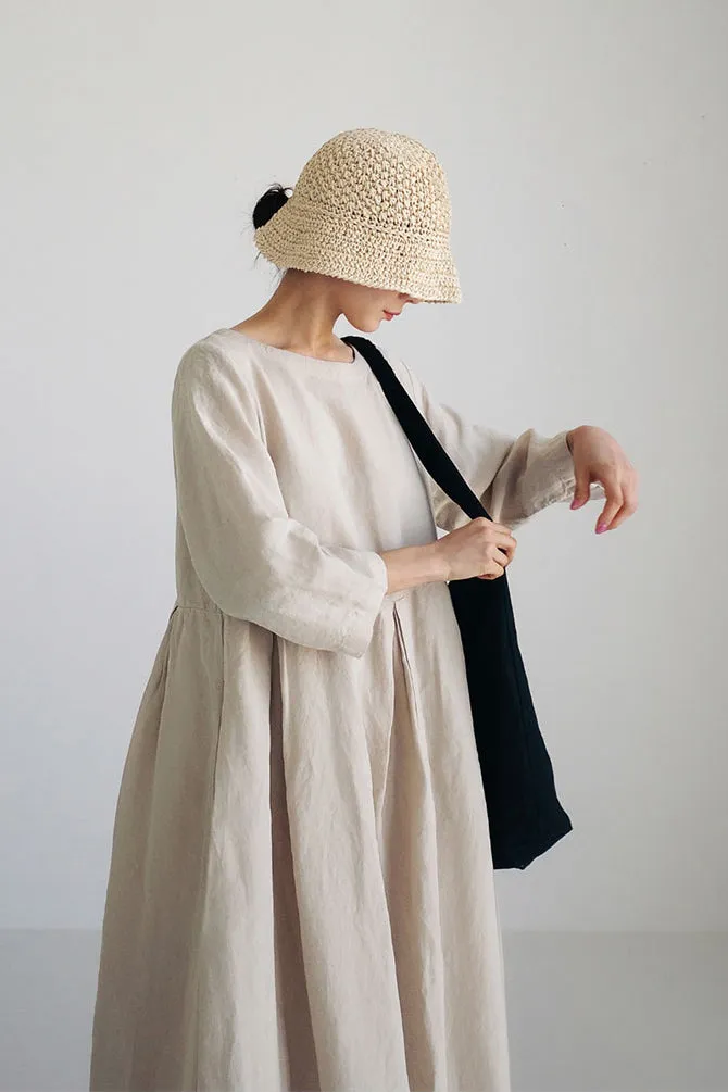 Apricot Cotton Pockets Patchwork Midi Dresses