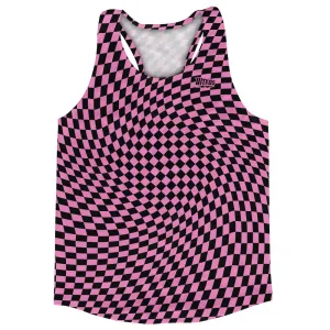 Black And Bright Pink Warped Checkboard Running Racerback Singlet Track Tops Made In USA