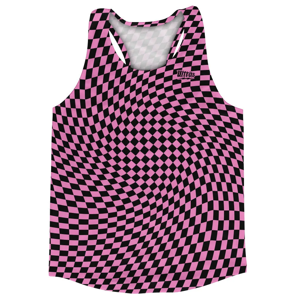Black And Bright Pink Warped Checkboard Running Racerback Singlet Track Tops Made In USA
