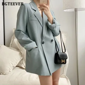 Christmas Gift Joskaa Elegant Notched Collar Full Sleeve Women Blazer Double Breasted Loose Female Outwear 2020 Autumn Winter Suit Jackets