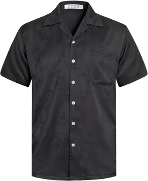 ELETOP Men's Hawaiian Shirts Summer Imitated Silk Jacquard Shirts Short Sleeve Casual Beach Shirts