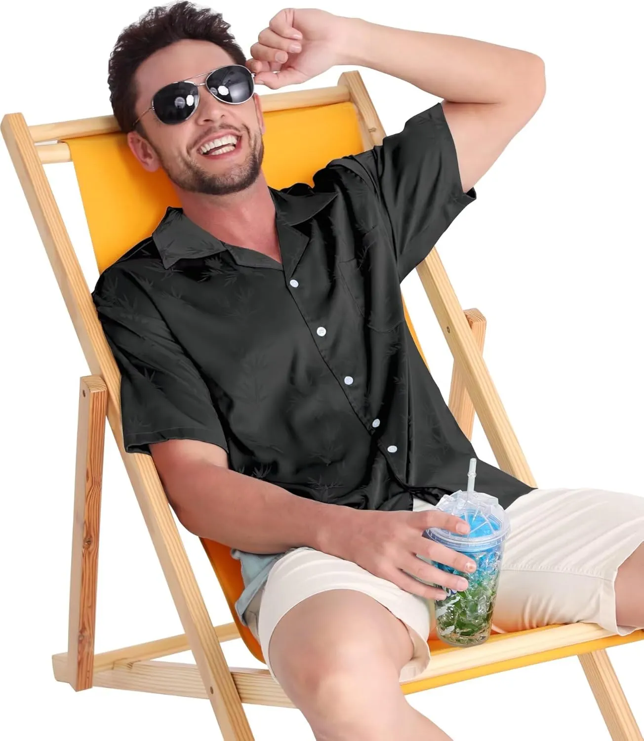 ELETOP Men's Hawaiian Shirts Summer Imitated Silk Jacquard Shirts Short Sleeve Casual Beach Shirts