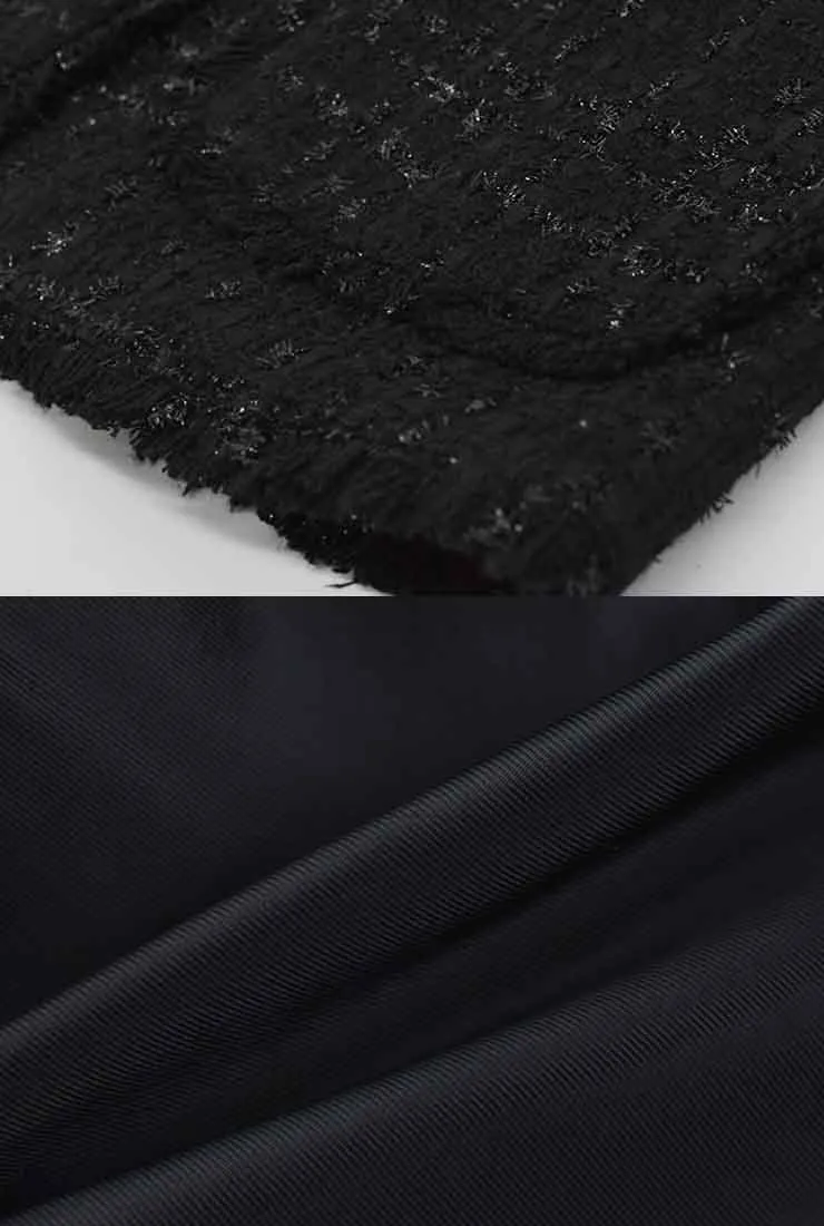 Fringe Trim Black Little Tweed Jacket