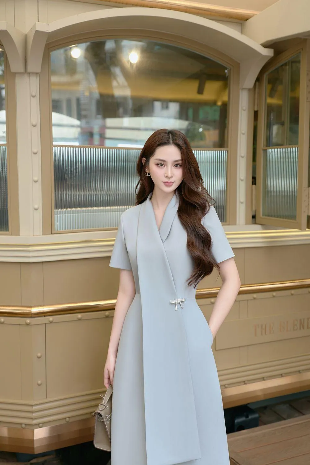 Hily A-line V-Neck Linen Cotton Midi Dress