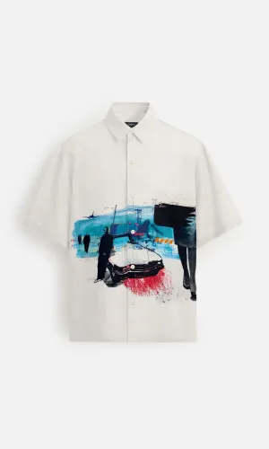 Modern Splash Pure Satin Linen Short Sleeve Shirt