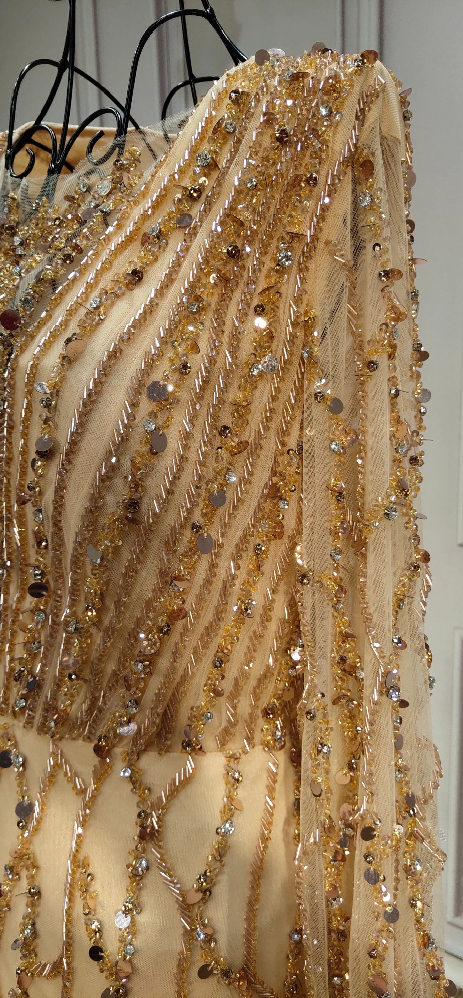 Muslim fashion long sleeves handmade beaded gold dusty pink crystals sequins rhinestone mermaid engagement prom couture dresses