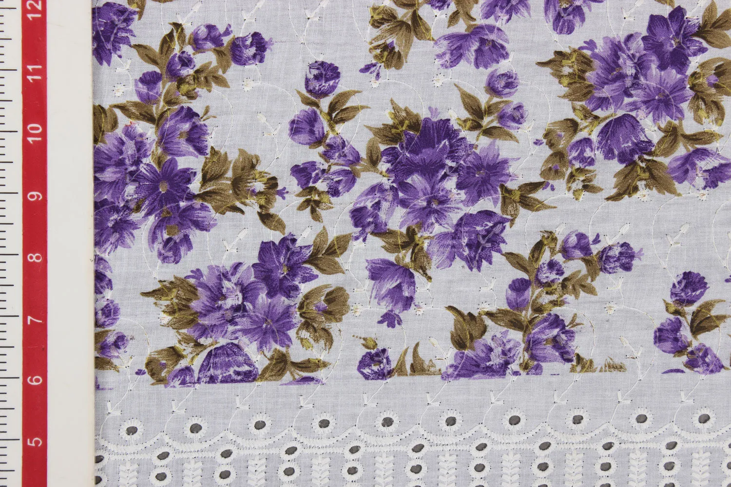 Purple & White Chikankari Work Printed Fabric