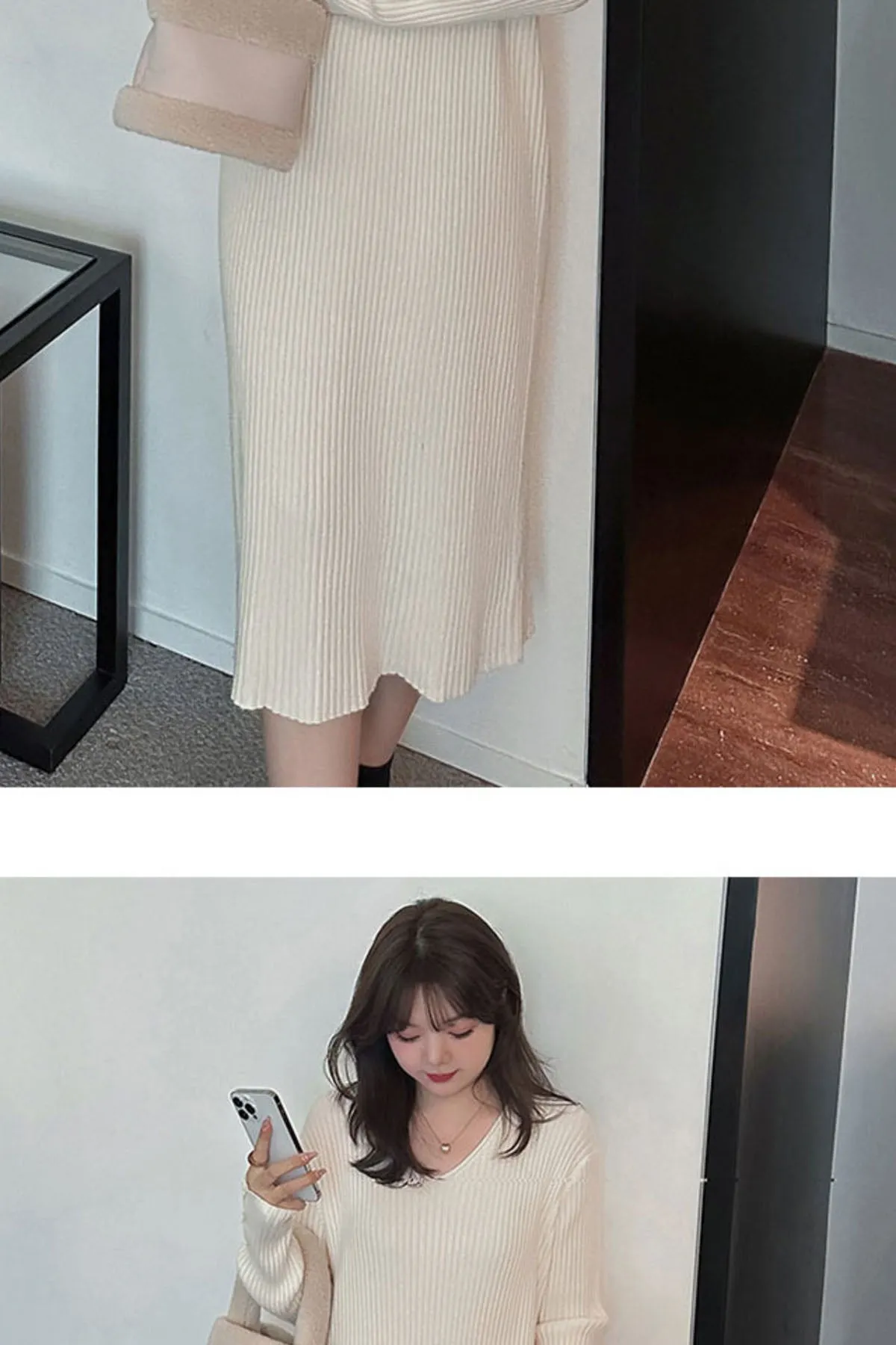 Temperament V-neck loose slimming knitted dress