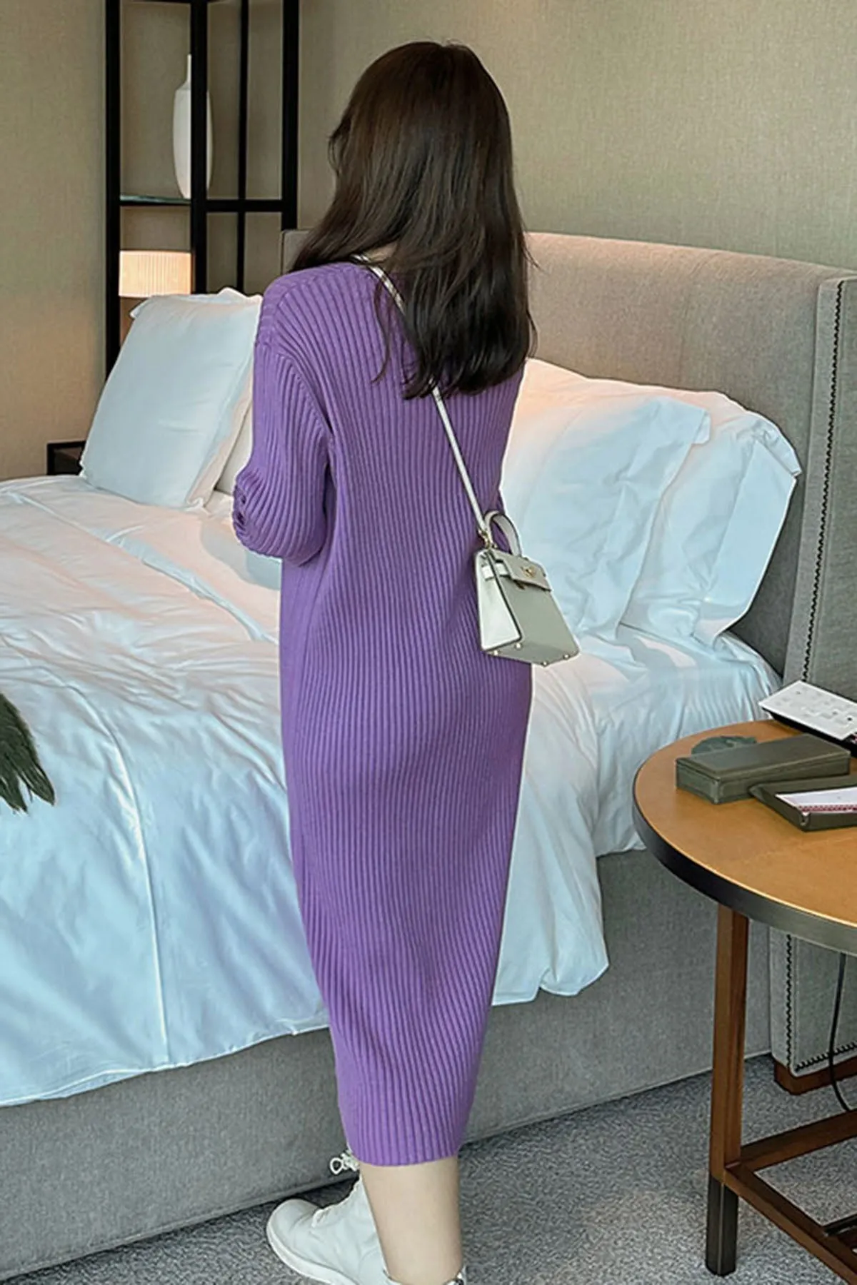 Temperament V-neck loose slimming knitted dress