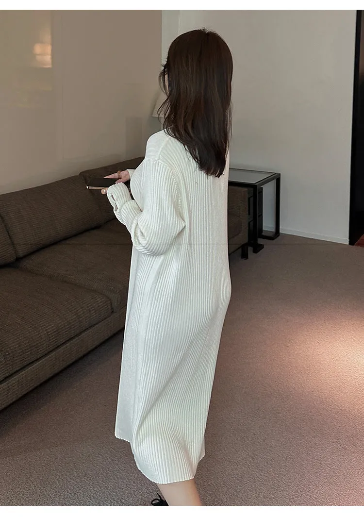 Temperament V-neck loose slimming knitted dress