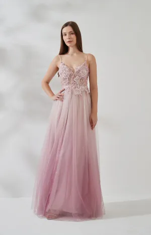 V-Neck Adjustable Spaghetti Straps Floor-length Prom Dress