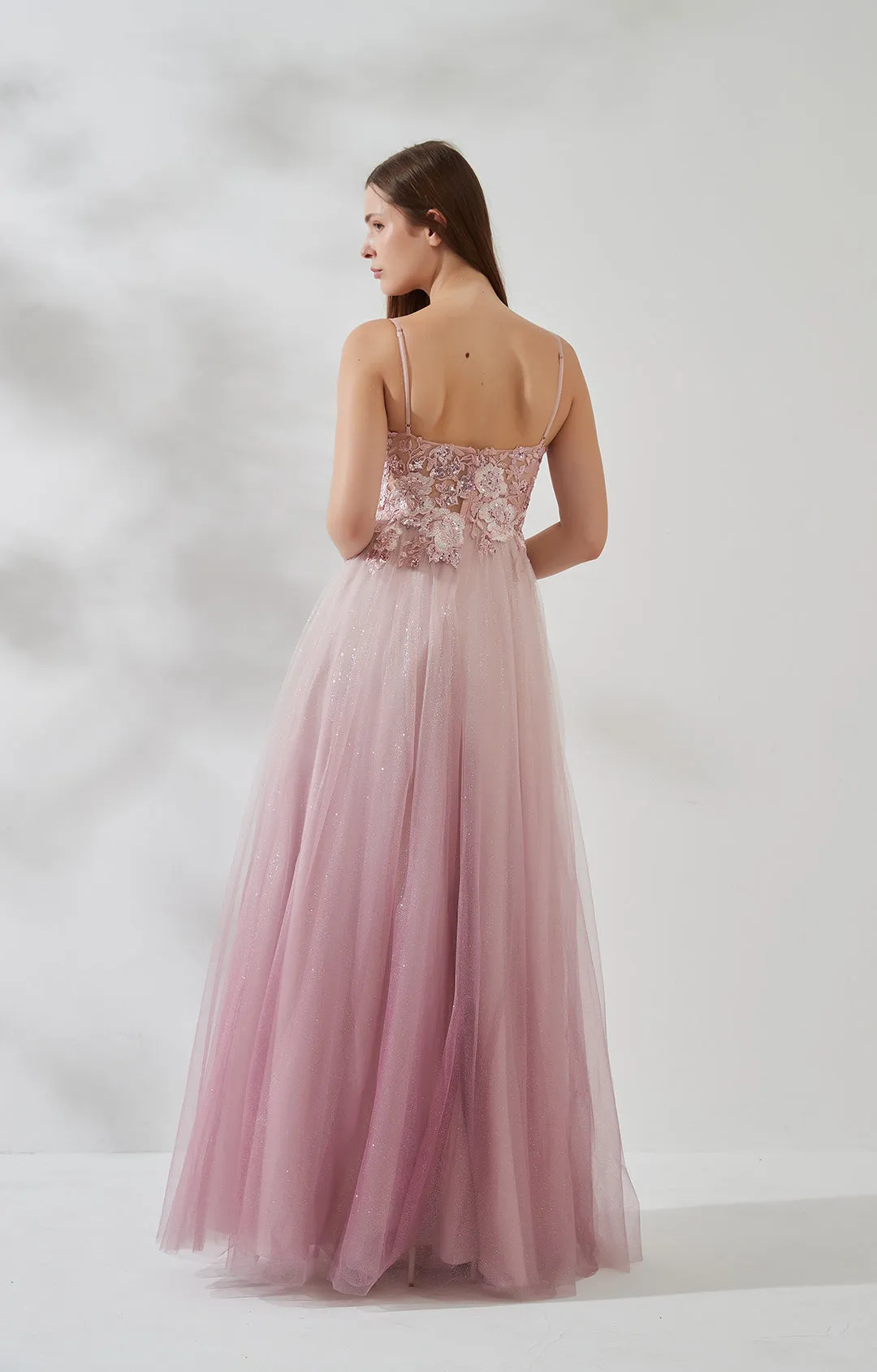 V-Neck Adjustable Spaghetti Straps Floor-length Prom Dress