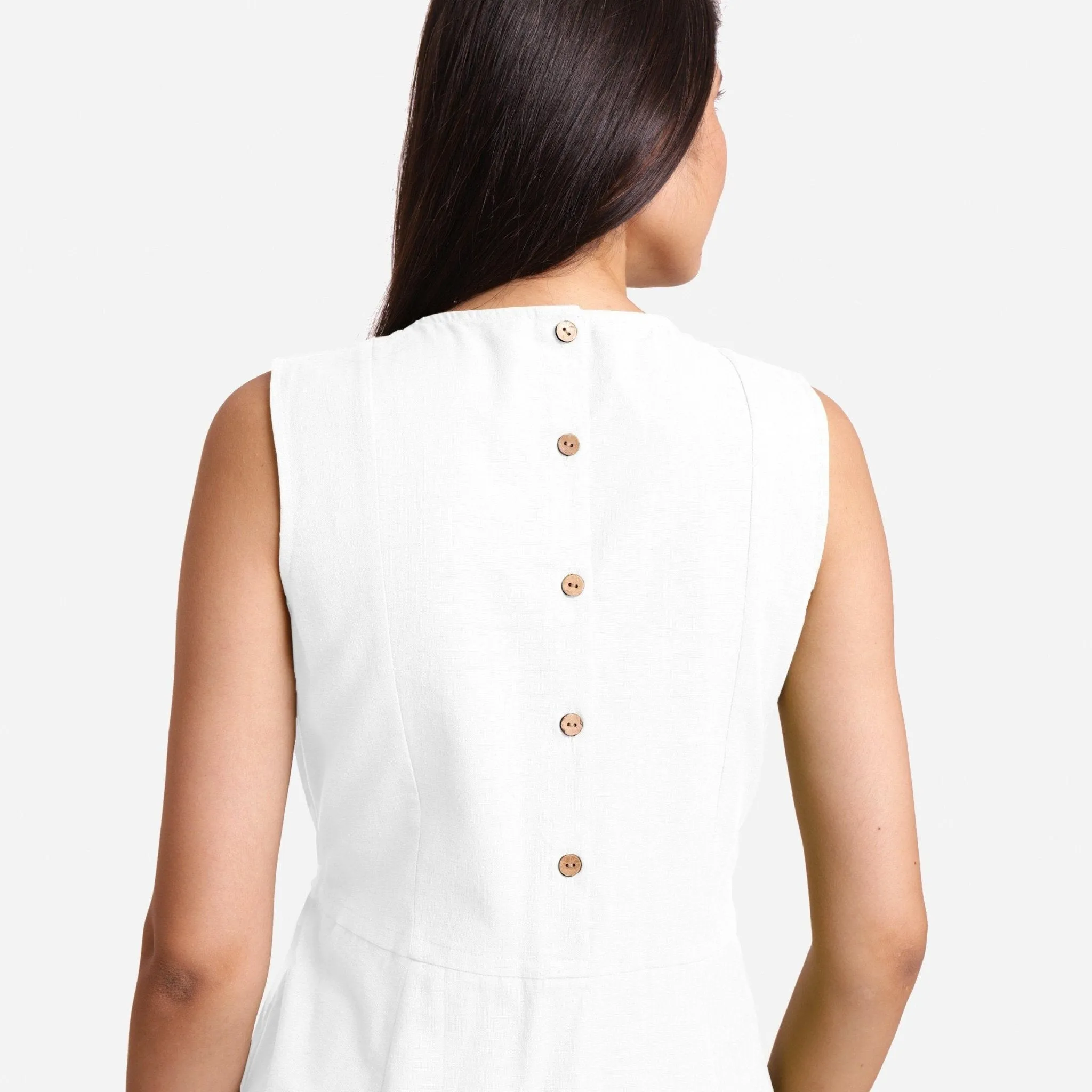 White Cotton Flax Princess Line Short Dress