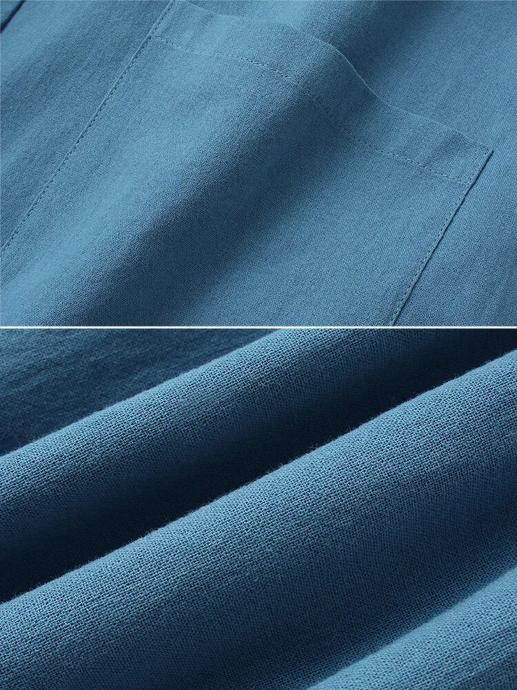 Women 100% Cotton Solid Color Button Front Business Thin All-Match Blazer With Pocket