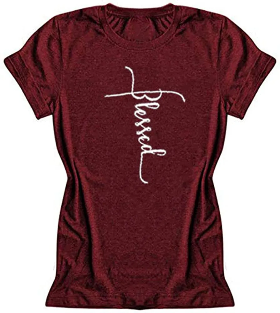 Women Cross Faith Blessed Jesus T-Shirt Christian Shirt