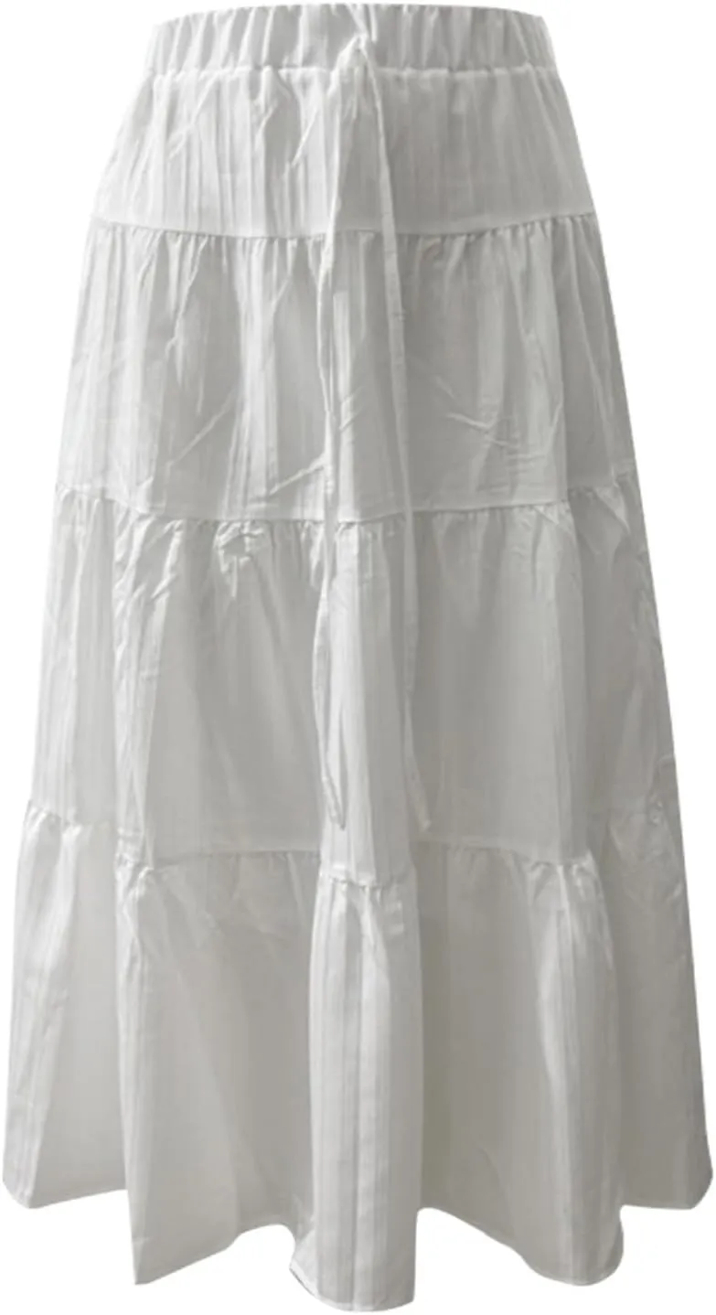 Women Flowy Maxi Skirt Elastic High Waist Pleated A-Line Skirts Tiered Swing Summer Vacation Beach Long Skirts