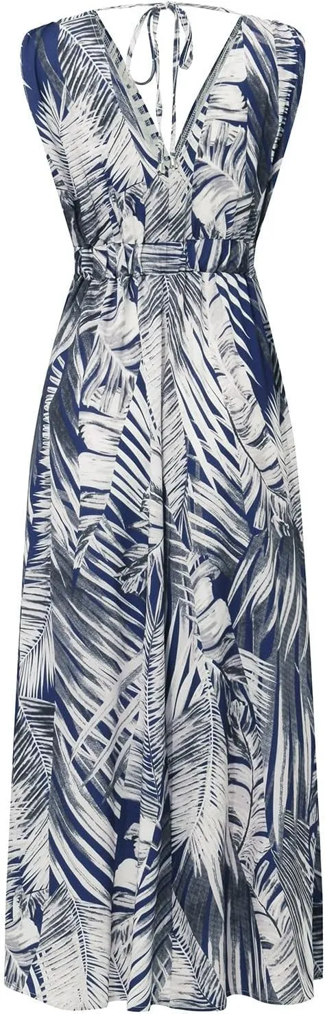 Women's Casual Dresses Sleeveless Maxi Boho Dresses 2024 Summer Beach Print Loose Swing V-Neck Dress Dresses, S-2XL