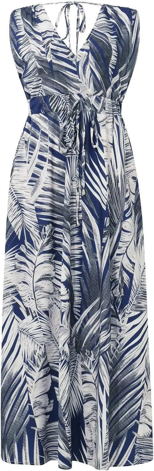Women's Casual Dresses Sleeveless Maxi Boho Dresses 2024 Summer Beach Print Loose Swing V-Neck Dress Dresses, S-2XL