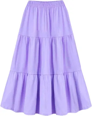 Womens Casual Skirt Plus Size Summer Skirt Elastic Tiered Skirt Flowy Maxi Skirt Comfy Midi Skirt Fashion Beach Skirt