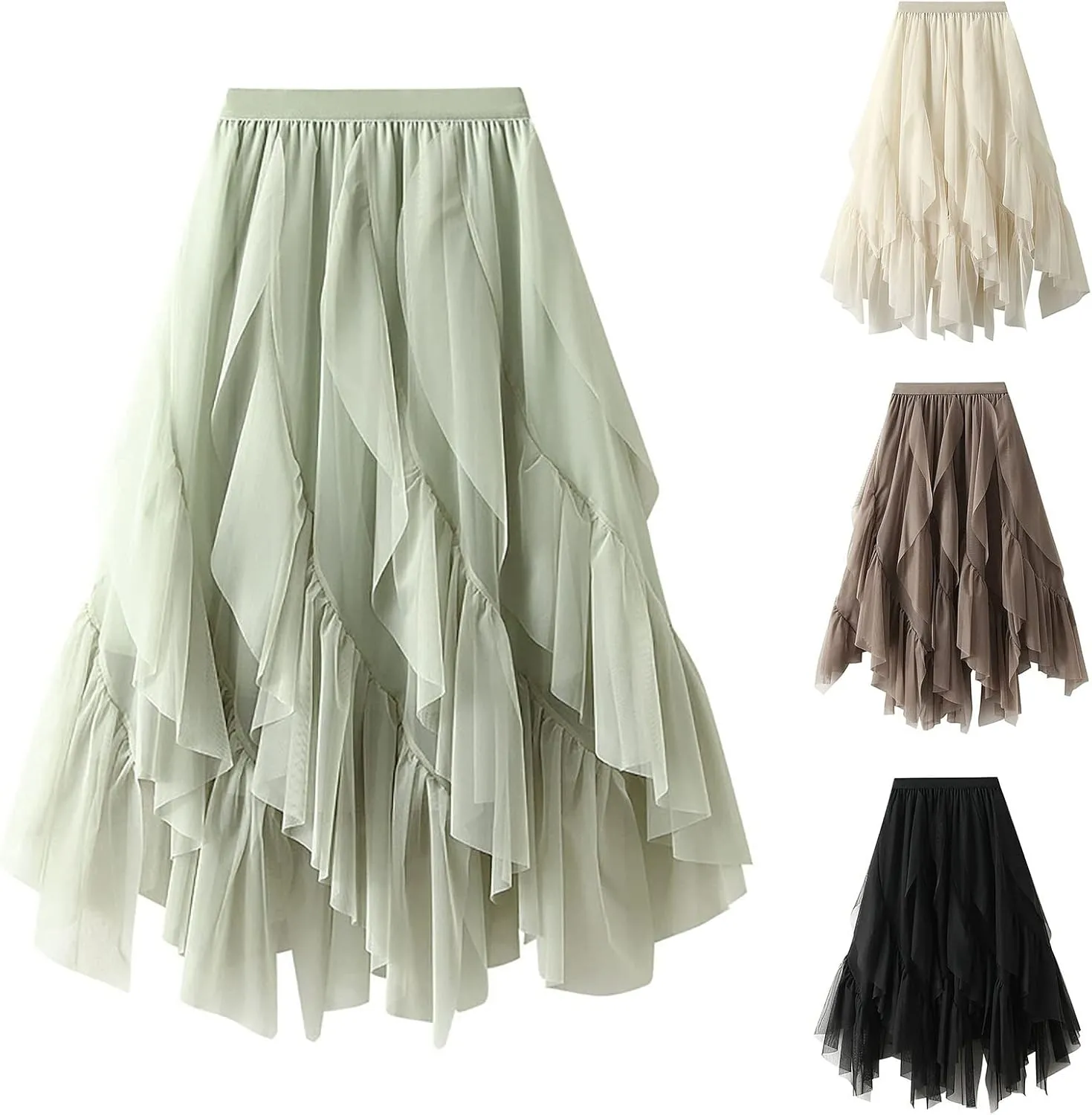 Womens Casual Skirt Plus Size Summer Skirt Elastic Tiered Skirt Flowy Maxi Skirt Comfy Midi Skirt Fashion Beach Skirt