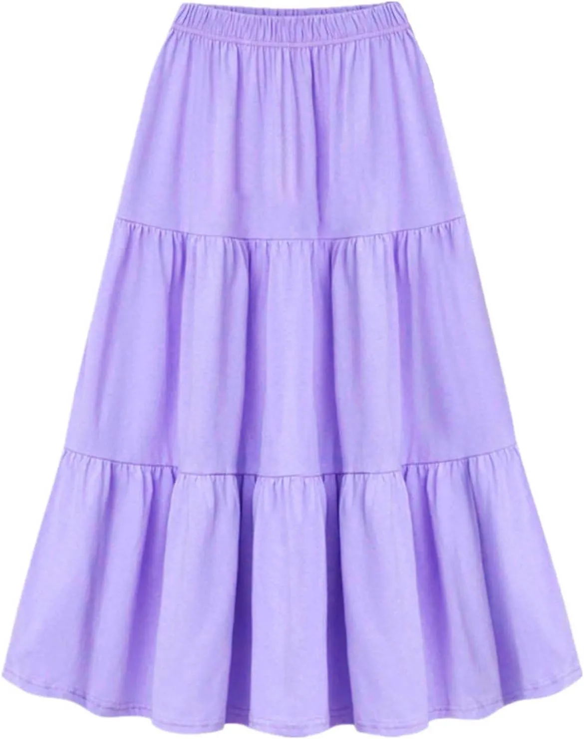 Womens Casual Skirt Plus Size Summer Skirt Elastic Tiered Skirt Flowy Maxi Skirt Comfy Midi Skirt Fashion Beach Skirt