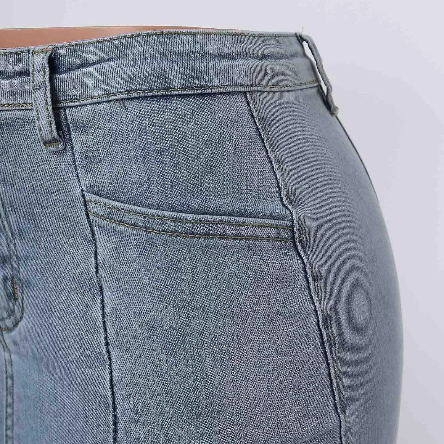 Women's Solid Color Denim Fishtail Skirt High Waist Button Down Maxi Skirt Frayed Hem Front Slit Skirts